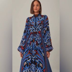 Farm Rio Black Toucans Scarf Long Sleeve Maxi Dress